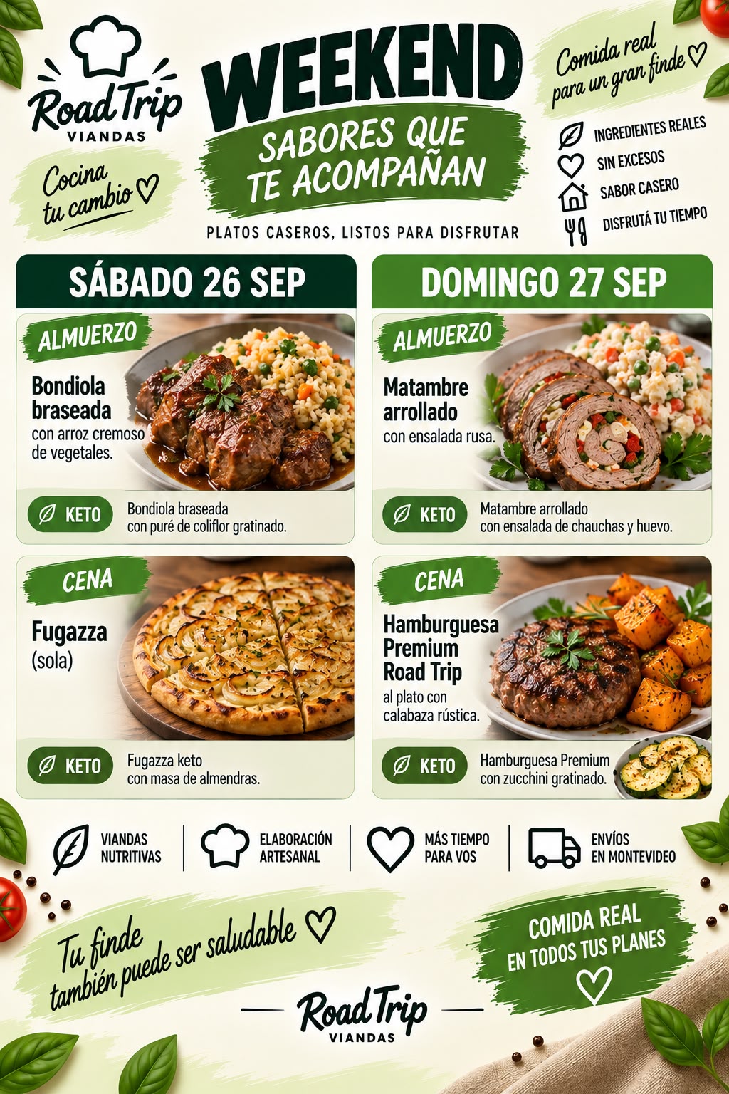 Menú Weekend Road Trip del sábado 26 y domingo 27 de septiembre